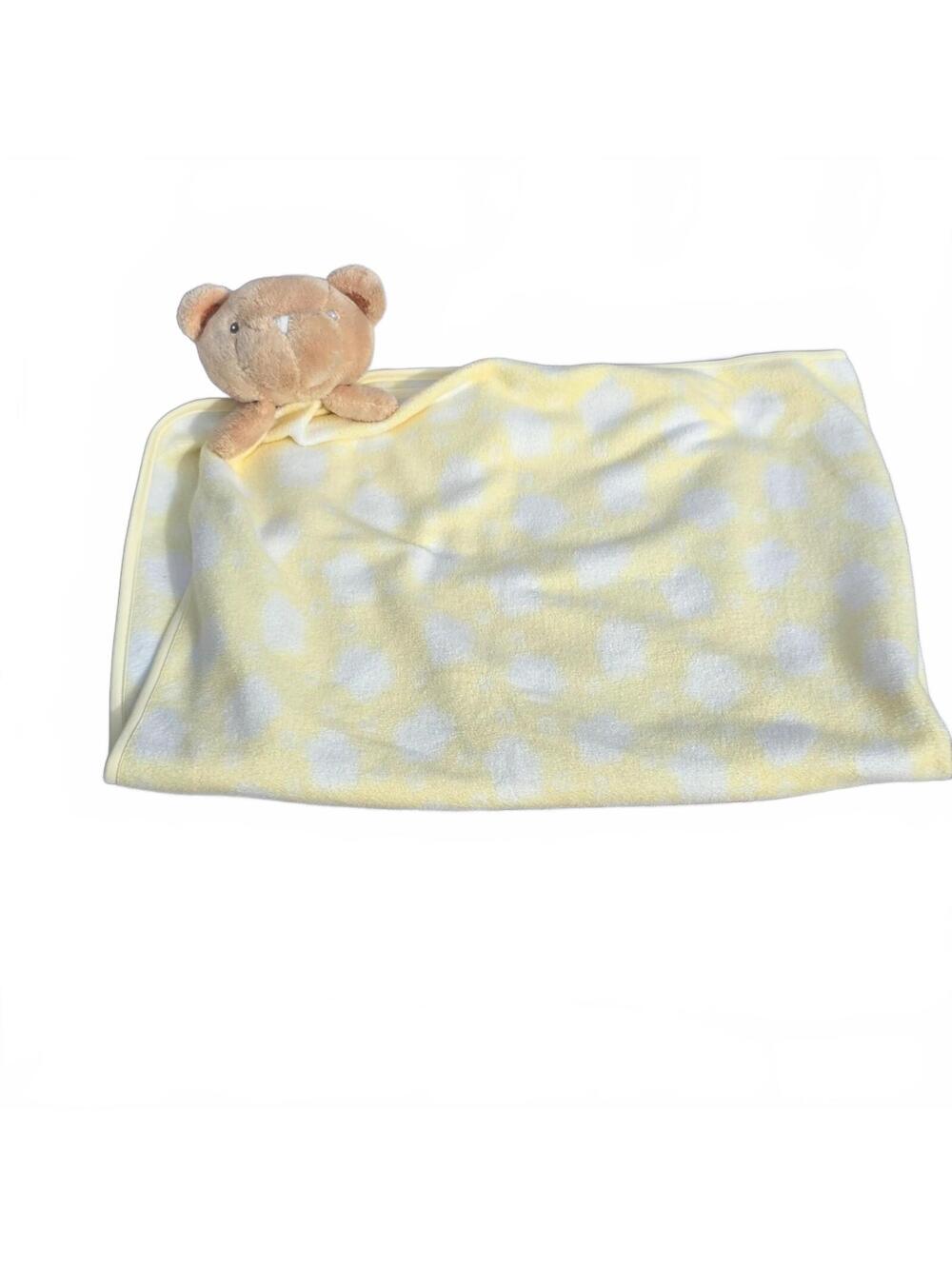 Carter’s Plush Baby Blanket Fleece Yellow White Cloud 3D Bear Face Head Lovey